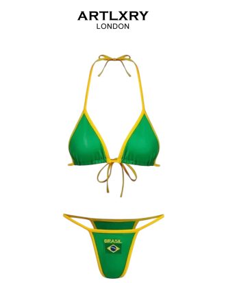 Brasil Brazillian Green Yellow Flag Bikini Set by ARTLXRY LONDON